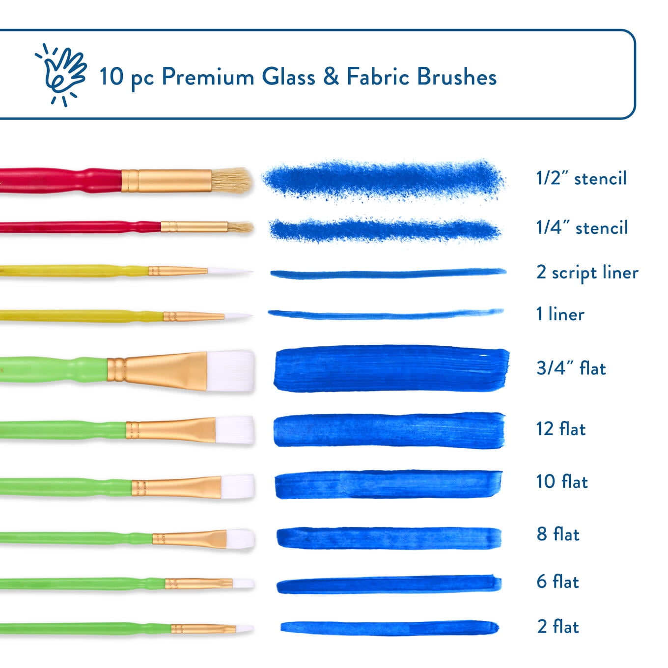 Hello Hobby 10 Piece Comfort Grip Glass & Fabric Paint Brush Set