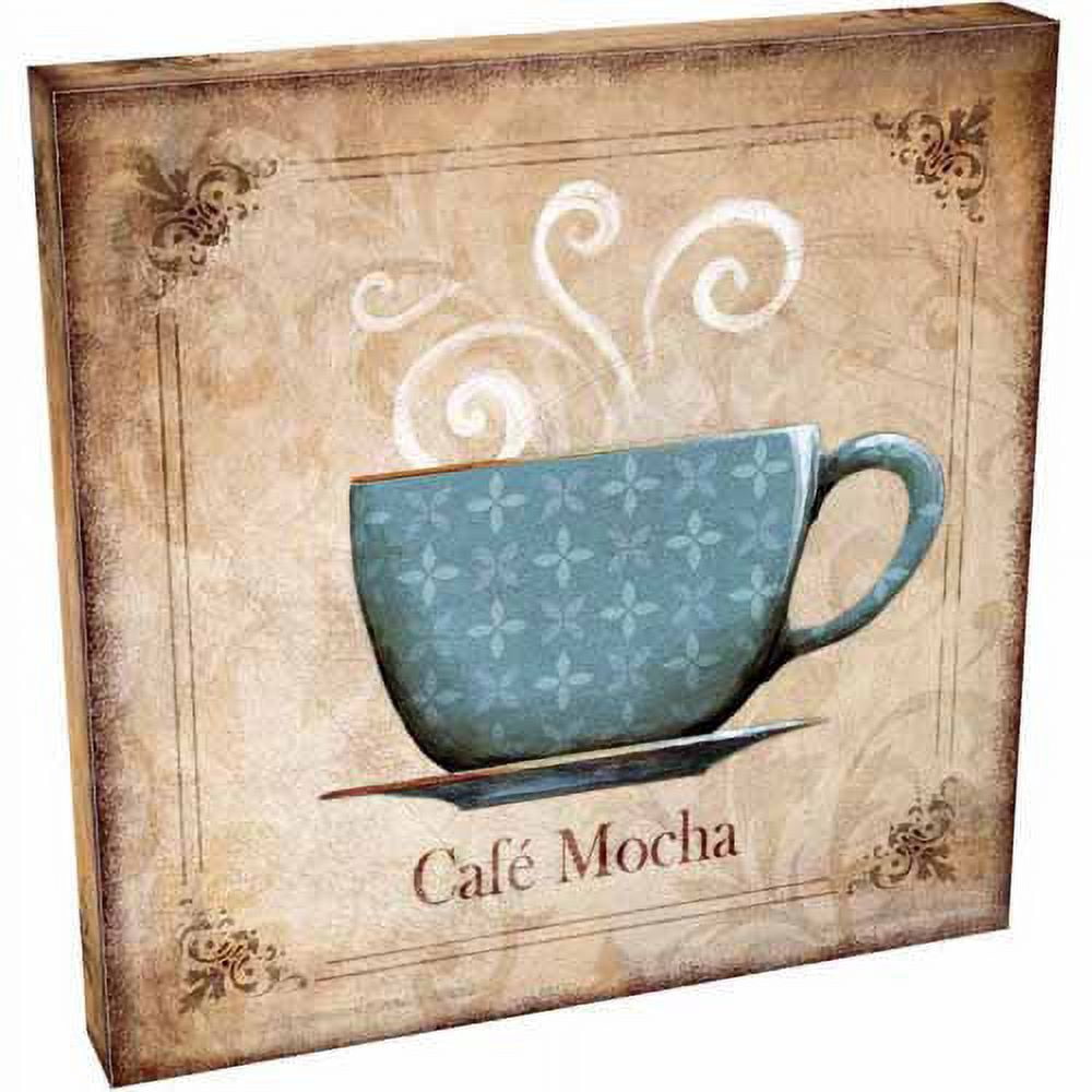 Traditional Ornate Café Mocha Coffee Cup Kitchen Painting Blue Canvas Art by Pied Piper Creative