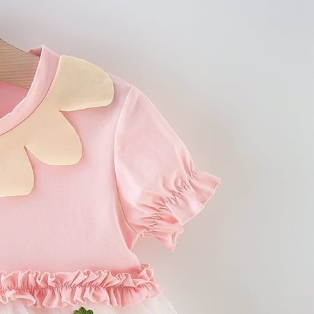 

kpoplk Girls Dresses Short Tulle Baby Girls 6M-3Y Ruffles Princess Sleeve Printed Dress Strawberry Baby Girl Dresses(Pink)