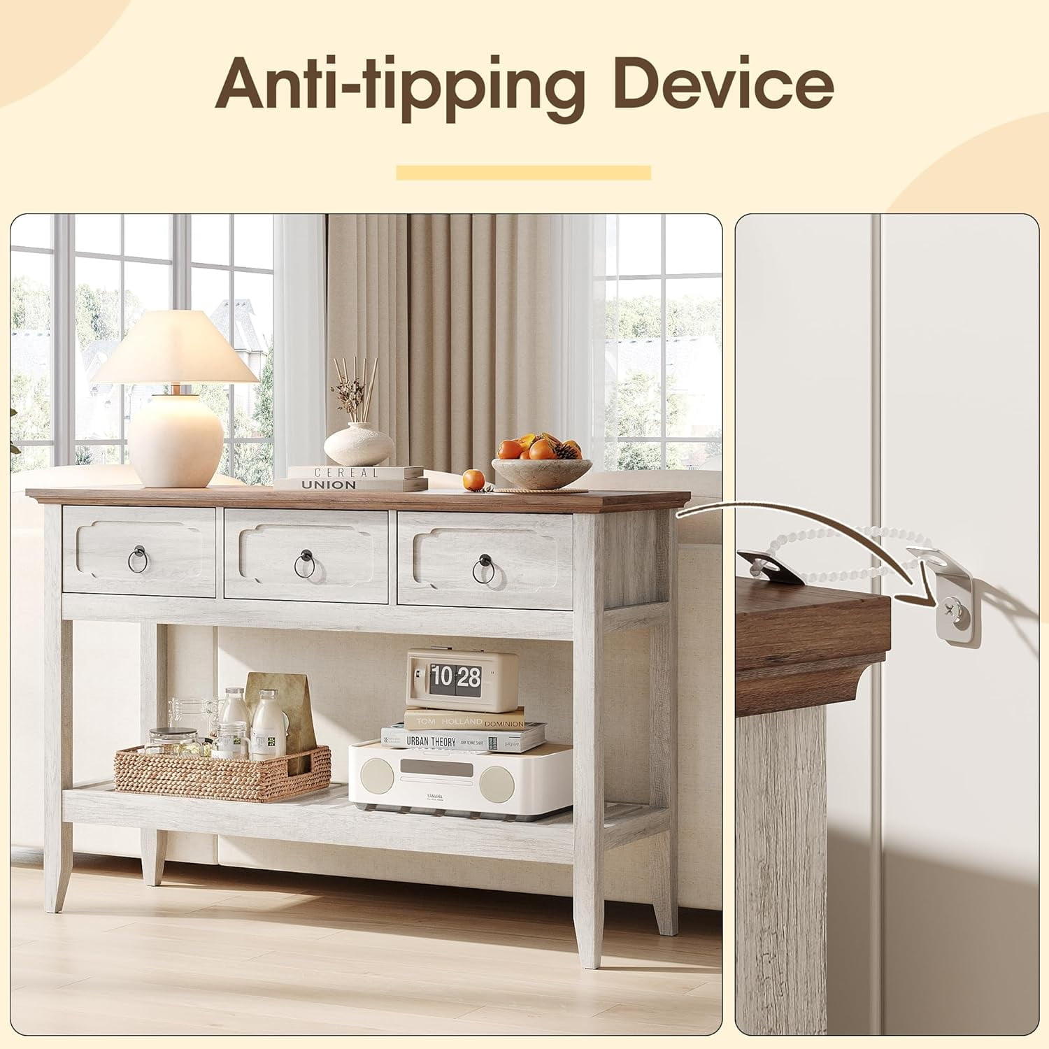 VEANERWOOD Farmhouse Entryway Table with 3 Drawers, 2-Tier Console Table with Storage for Entryway Living Room
