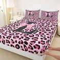 thumbnail image 4 of Manfei Pink Leopard Print Bow Letter L Bed Sheets for Girls, Cute Initial Bows King Sheets, 4-Piece, 4 of 5