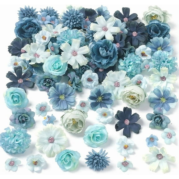 Set of 20 Artificial Flowers,Blue Faux Flowers,Mini Simulation Rose Silk Floral Set,Small Daisy Crafting Flower Heads,for Home DIY Crafts Wedding Birthday Party Decoration