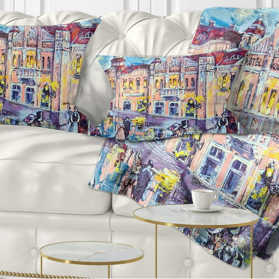 Designart City at Night with People - Cityscape Throw Pillow - 12x20