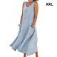 thumbnail image 5 of Qarigey Vestido de lino y algodón de verano para mujer, sin mangas, bohemio, de mil-pantorrilla, caftán suelto de Color liso para Vestidos Azul cielo/XXL, 5 of 5