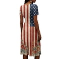 thumbnail image 5 of July 4th Womens Dresses American Flag Independence Day Print Wrap V Neck Dress Elegant Short Sleeve Flowy Beach Boho Dress, 5 of 5
