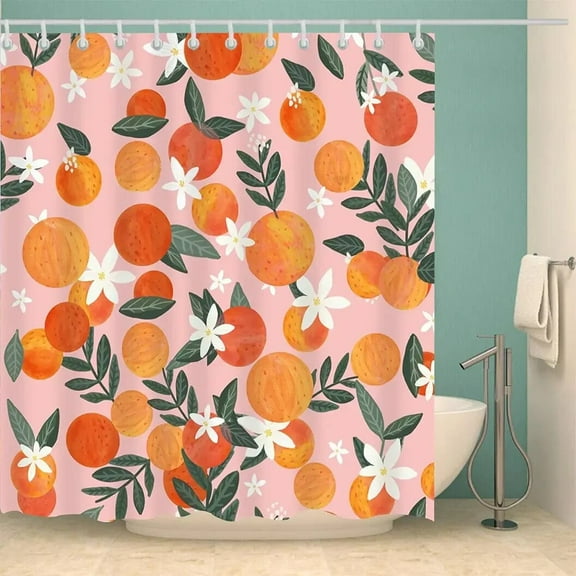 Peach Shower Curtains Allover Fruits Shower Curtain Cute Bright Colorful Design Waterproof Fabric Bathroom Curtain Set with Hook