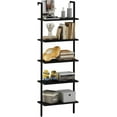 thumbnail image 2 of Tcbosik Ladder Bookshelf 5-Tiers Bookcase Wall-Mounted Storage Display Rack with Metal Frame, Walnut & Black, 2 of 7