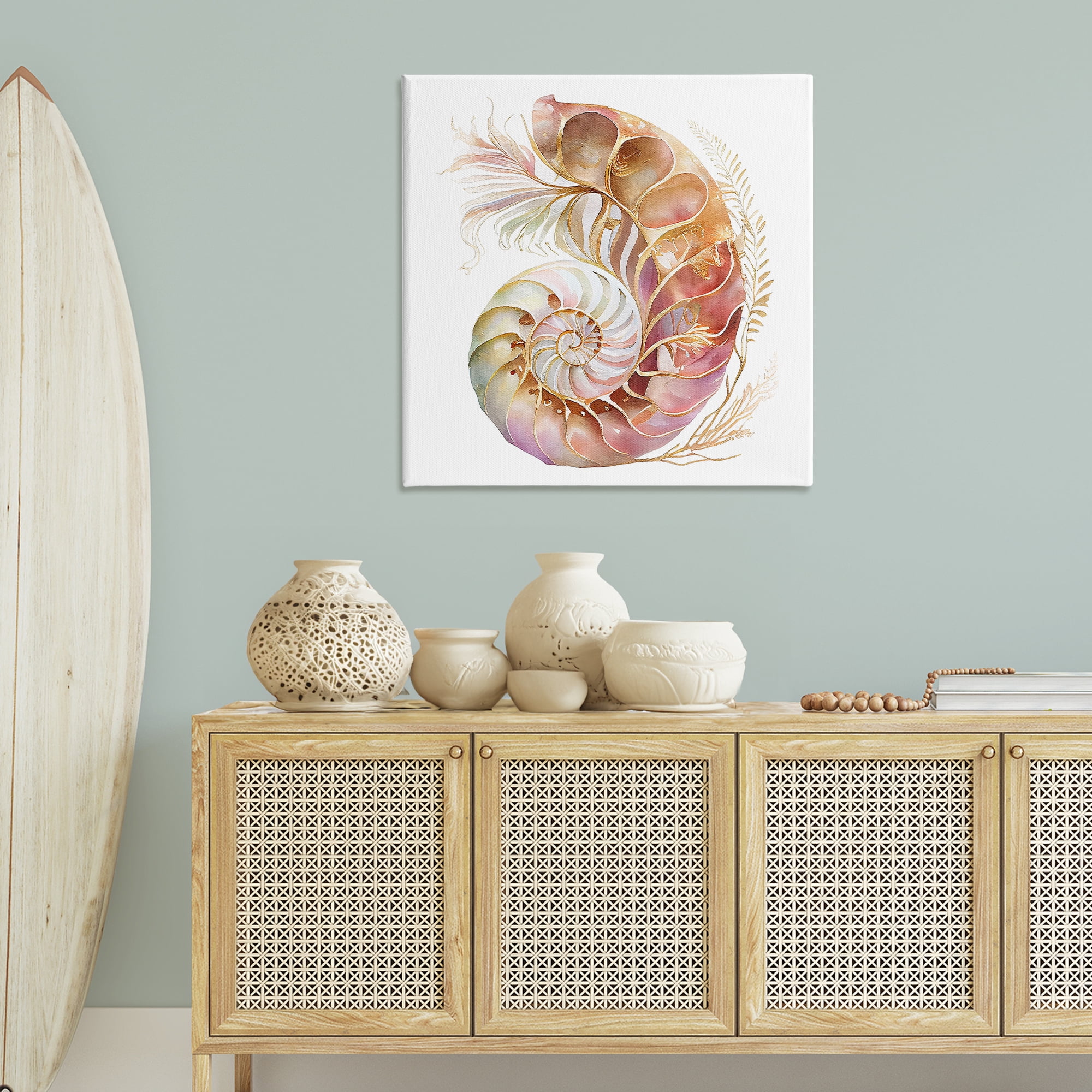 Stupell Industries Curled Nautilus Pattern Nautical & Beach Painting Wrapped Canvas Art Print Wall Art, 36 x 36