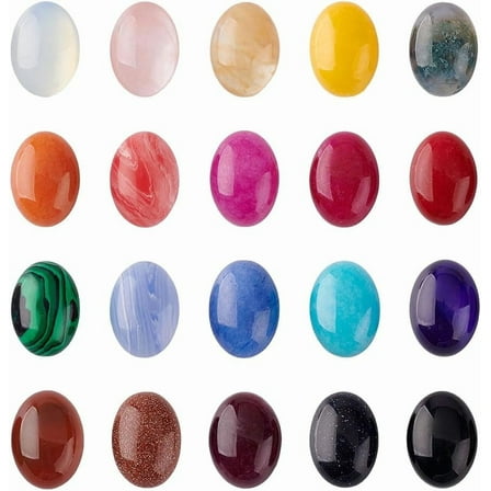 40Pcs Natural Gemstones Cabochons 20 Colors Oval Cabochons Quartz Tiles Stone Gems