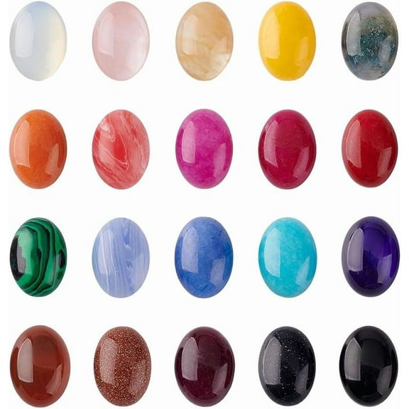 40Pcs Natural Gemstones Cabochons 20 Colors Oval Cabochons Quartz Tiles Stone Gems for Jewelry Making Rings Earrings Necklace Bracelet DIY Crafts 18x13x5mm