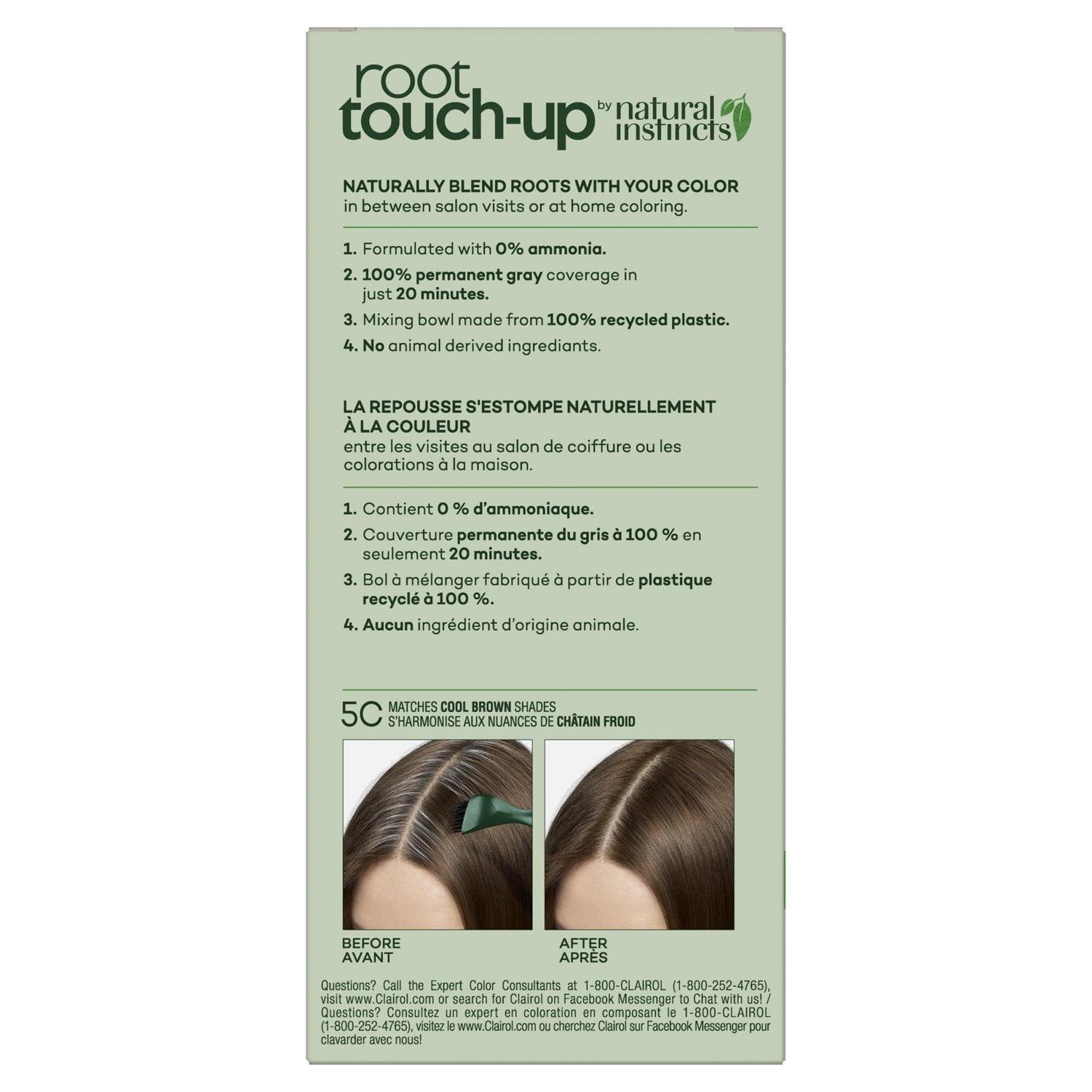 (3 pack) Clairol Root Touch-Up Natural Instincts Permanent Hair Dye, 5C Cool Brown, Hair Color, 1 Kit