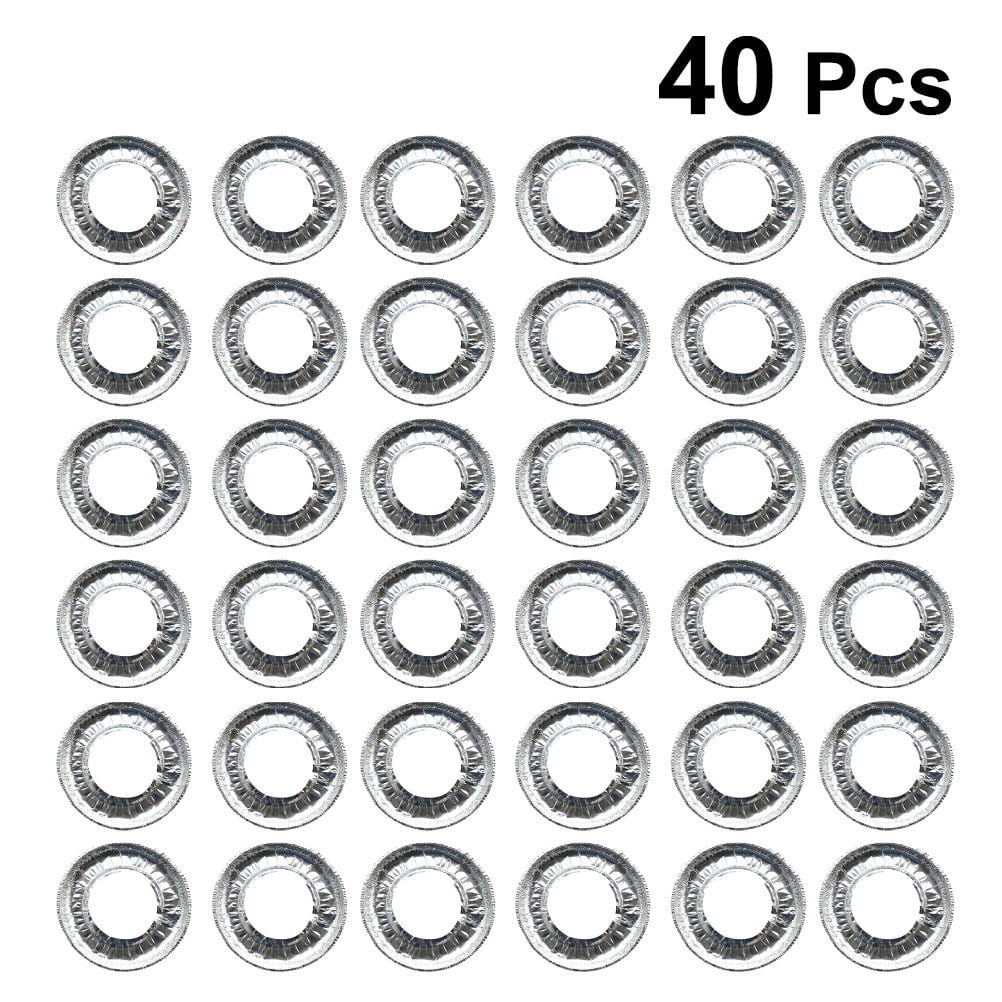 WHAMVOX Foil Stove Burner Covers for Kitchen Use Oil Proof and Heat Resistance Reusable Tinfoil Liners Silver 40 Pieces