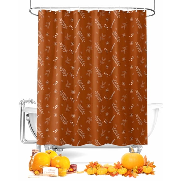 Thanksgiving Plant Shower Curtain Set ，Waterproof Fabric Shower Curtains Wild Flower Pastoral Wheat Ear Orange Shower Curtains for Bathroom,Bathroom Decor 60"x72"