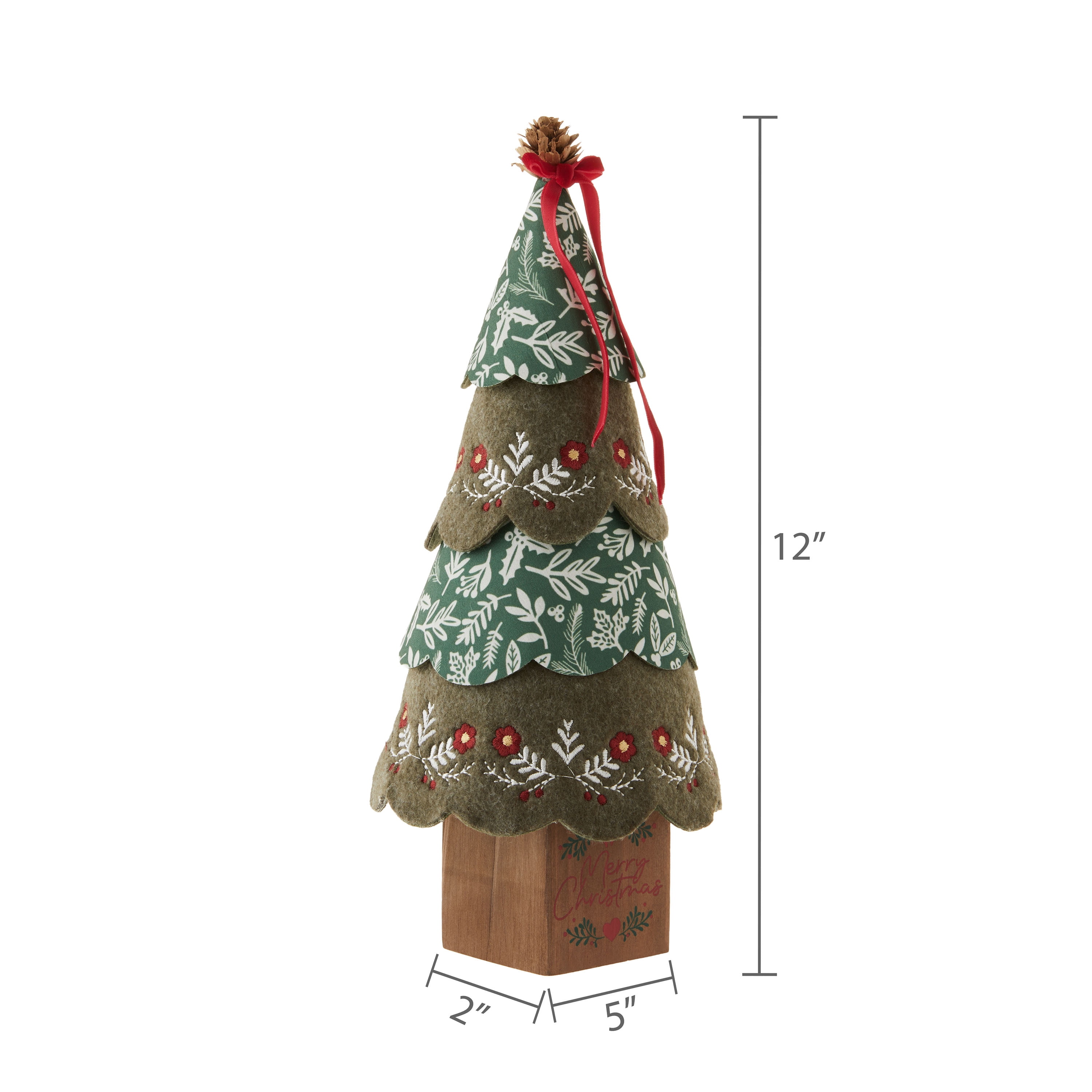 Layered Floral Fabric Christmas Tree Tabletop Decoration, Brown and Green, 12", by Holiday Time