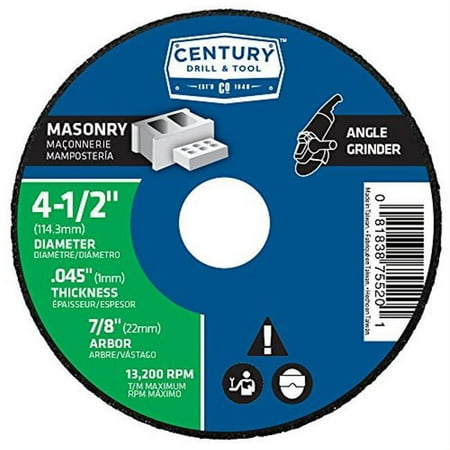UPC: 0081838755201 | Century Drill & Tool 75520 Thin Masonry Cutting Wheel Type 1 – 4 x 0.062 in.