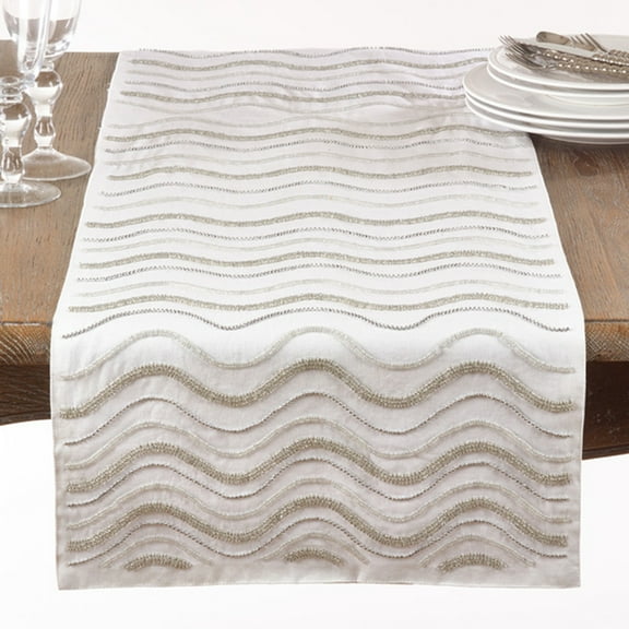 Fennco Styles Hand-Beaded Sparkling Holiday Table Runner - 16"W X 72"L