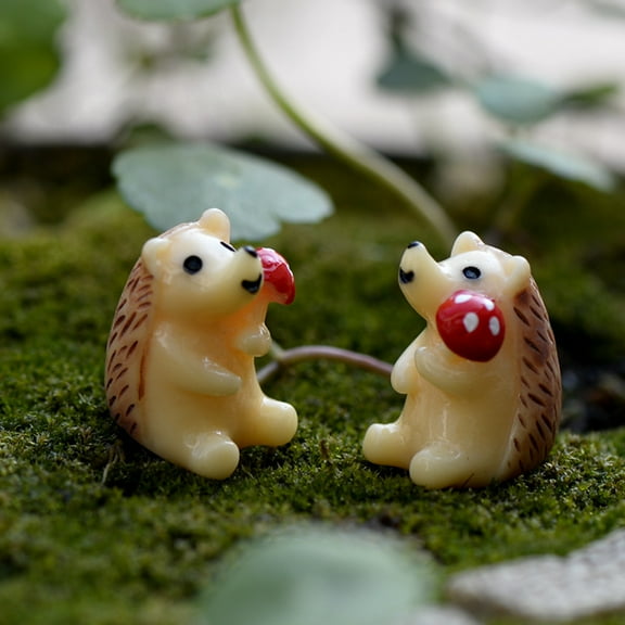 SPRING PARK 2Pcs Hedgehog Mini Resin Animal Succulent Plant Pot Fairy Garden Miniature Landscape Decor