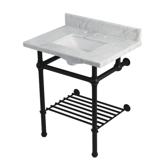 Kingston Brass Kvpb30mbsqb-T-Set Templeton 30" Rectangular Brass, Marble Console Bathroom