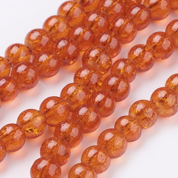 Spray Painted Crackle Glass Beads Strands Round Dark Orange 6mm Hole: 1.3~1.6mm about 133pcs/strand 31.4 inch