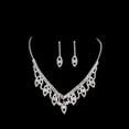 thumbnail image 4 of Leaf Brass Pave Clear Cubic Zirconia Rhinestone Pendant Necklaces Stud Earrings Sets Platinum 316mm, 4 of 6