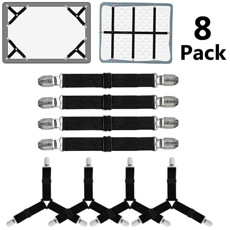 8PCS Adjustable Bed Sheet Clips, Sheet Fasteners Holder Straps and  Suspenders, Gripper, Elastic Fasteners Bands Heavy Duty Suit for Mattress,  Bedsheets, Couch, and More 