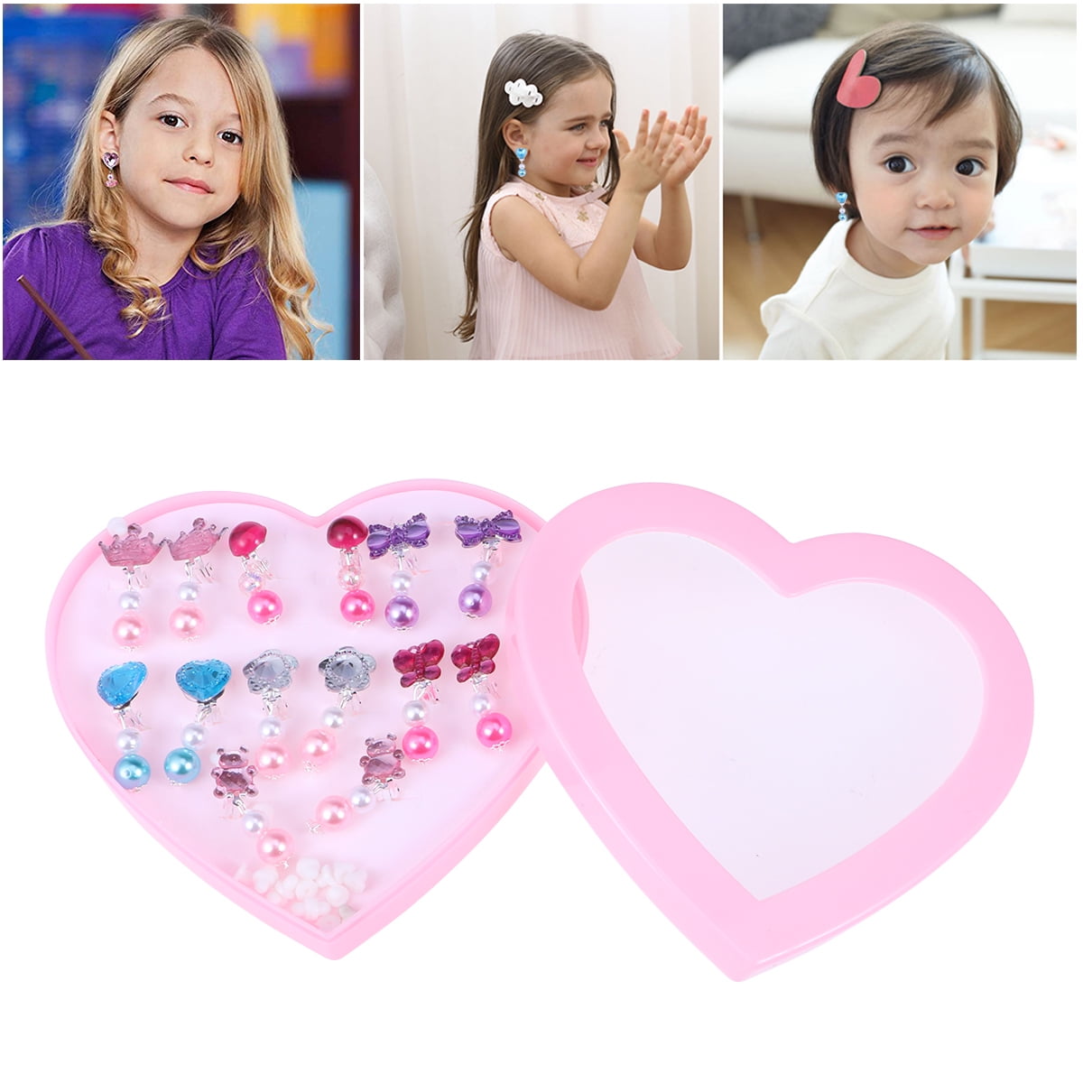 STOBOK 7 Pairs Cute Resin Girl Earring Ear Clip Eardrop Ear Decor Cute False per per Le Bambine Party Favore 