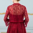 thumbnail image 4 of EliteGoogv Women Sheer Lace Bolero Jacket 3/4 Flare Sleeve Scalloped Edge Open Front Cardigan Bridal Wedding Cover Up For Evening Dress Formal Occasion Daily Wear,Wine,One Size, 4 of 6