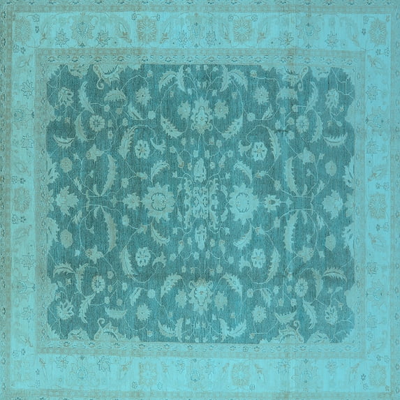 Ahgly Company Indoor Square Oriental Light Blue Industrial Area Rugs, 3' Square
