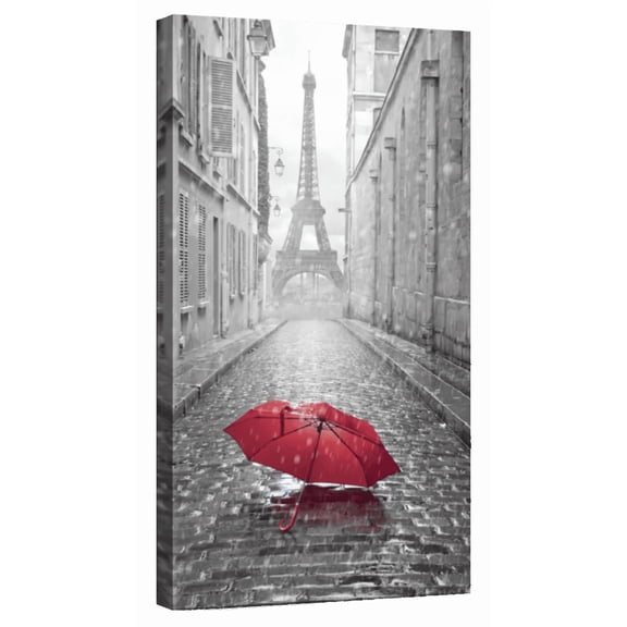 Elephant Stock Red Umbrella Wall Art - Decor Elements Canvas Canvas - 12" x 24"