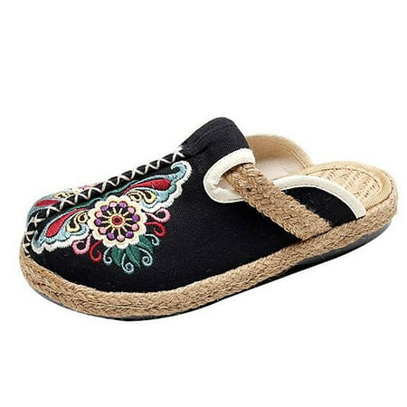 

Womens Ethnic Style Embroidered Single Shoes Soft Comfortable And Breathable Retro Shoes Summer Open Toe Slide Sandals Comfortable Flats Flip-Flops Casual Platforms Heeled Wedge Sandals A30914