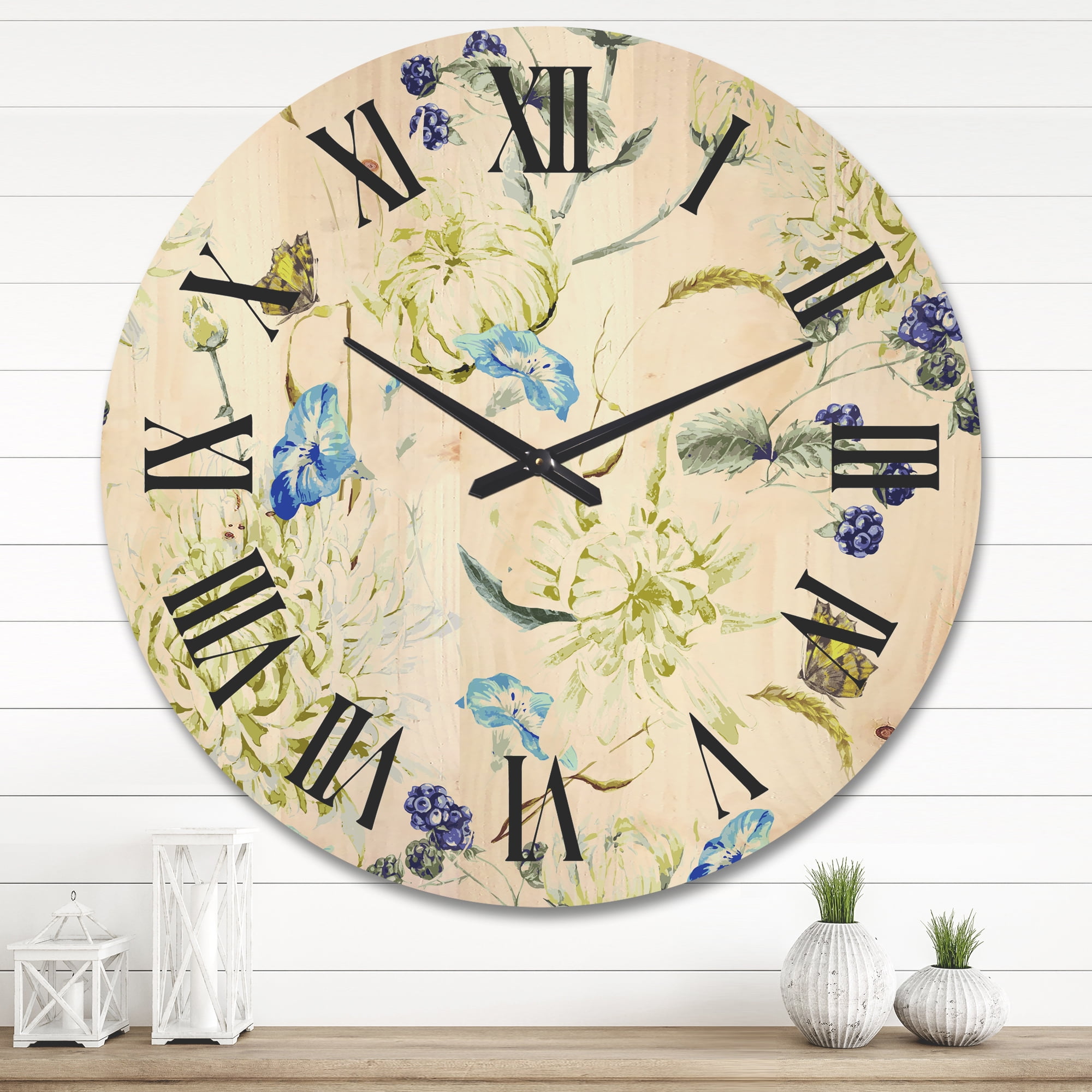 Designart 'Ancient Yellow Chrysanthemus II' Traditional Wood Wall Clock