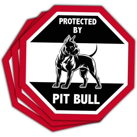 (3PCS) Protected by Pit Bull Sticker Stickers-Beware of Pitbull Sign, Guard Dog Vinyl Decal for Car, Home & Laptop – Durable Outdoor Pitbull Bumper Sticker, Vinyl Decal - 3 Inch