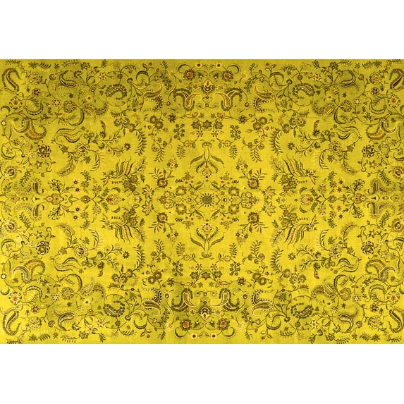 Ahgly Company Machine Washable Indoor Rectangle Persian Yellow Traditional Area Rugs, 3' x 5'