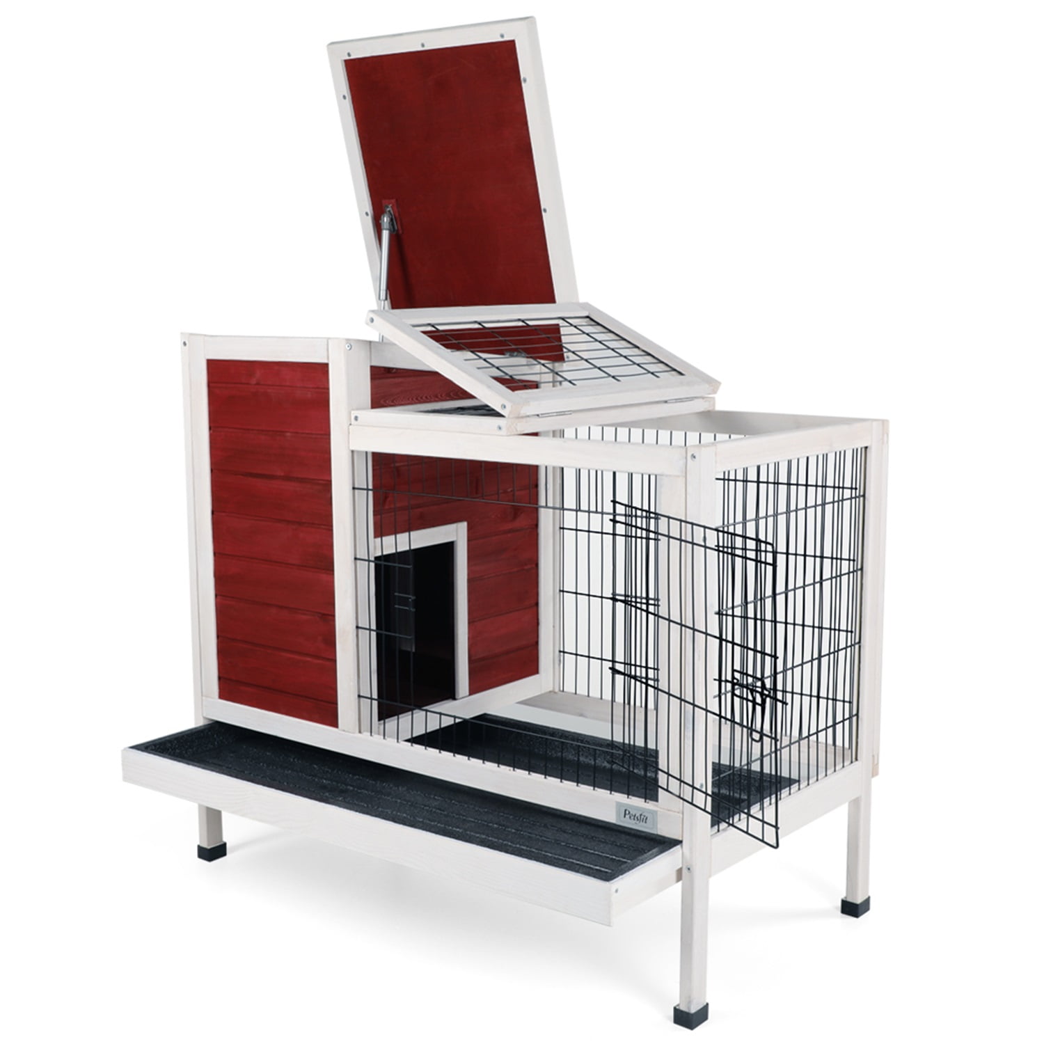 Pefilos 38" Rabbit Hutch for Indoor, Guinea Pig Cage with Pull Out Tray, Outdoor Bunny Cage, Red Pefilos 38" Rabbit Hutch for Indoor, Guinea Pig Cage with Pull Out Tray, Outdoor Bunny Cage, Red