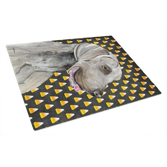 Weimaraner Candy Corn Halloween Portrait Glass Cutting Board Large
