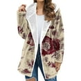thumbnail image 2 of Kilaqueen Winter Jackets for Women Floral Print Fleece Fuzzy Long Sleeve Zip Up Hooded Knee Length Coat with Pockets Cozy Warm Outwear, 2 of 5