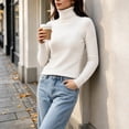 thumbnail image 5 of Hzzrkos Womens Turtleneck Knit Sweater Long Sleeve Pullover Top Soft Stretchy Ribbed Cuff Casual Lightweight Knitwear for Daily Wear Work Travel Outdoor Activities White M, 5 of 7