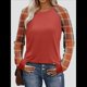 thumbnail image 4 of Camisas de Larga para Mujer, Blusas Raglán con Bloques de Color, Camisetas Básicas Informales de Cuello Redondo, Ropa de Otoño. Rojo Enrejado L, 4 of 8