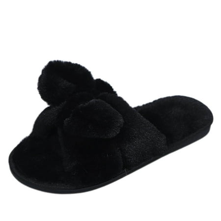 

NECHOLOGY S Women Slippers 8 Warm Comfortable Color Cotton Women s Fashion Bowknot Plush Furry House Slippers for Women Black 8
