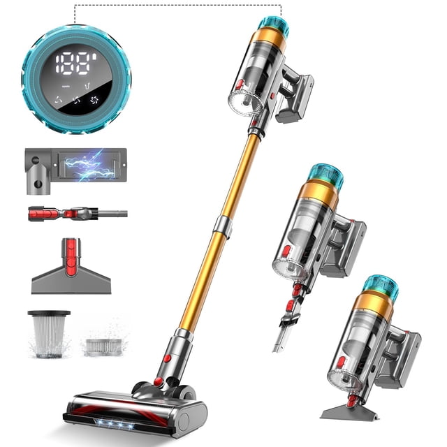 Aspiradora inalámbrica de 600 W y 55 Kpa, hasta 55 minutos, aspiradoras para el hogar, recargable en la pared, visualización a color, aspiradora antienredada para automóvil, piso de madera dura,