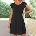 thumbnail image 5 of Summer Dresses for Women 2025, Women's Casual Solid Color Round Neck Lace Splicing Short Sleeved Dress(Black,S), 5 of 8