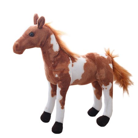 Lifelike Realistic Stuffed Animal Pinto Horse Plush Toy - Standing Pose for Creative Pretend Play, Ideal Gift for Kids 3+ Years, Farm Animal Collection Toy