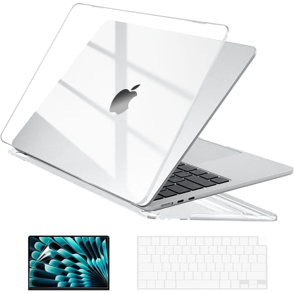 Case Compatible with MacBook Air 15 inch M4 2025 2024 2023 Release A3241 M3 A3114 M2 A2941 Liquid Retina Display, Plastic Hard Shell Case Keyboard Cover Screen Protector, Crystal Clear
