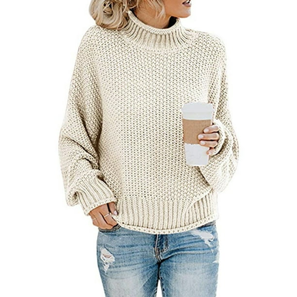 Women's Long Sleeve Sweaters Turtleneck Loose Soft Knitted Casual ...