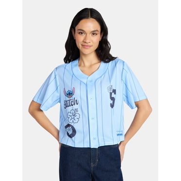 Stitch Women’s Graphic Cropped Baseball Jersey Top, Sizes XXS-XXL