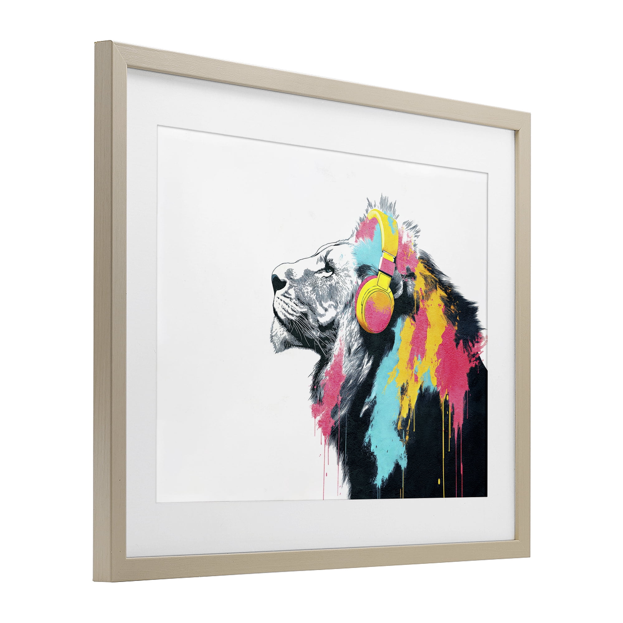 Stupell Industries Lion On Air Headphones Birch Framed Print Under Glass, design by Svetlana Aleynikova