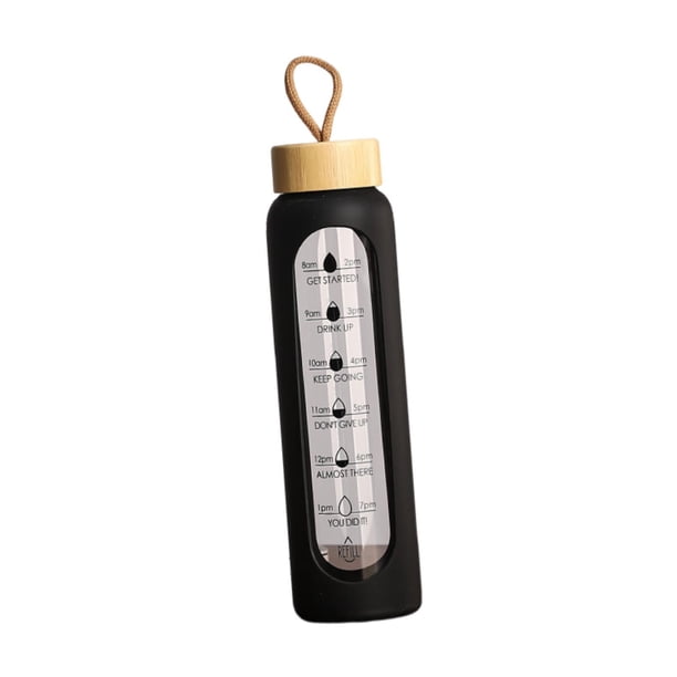 Botella de agua de vidrio, reutilizable, multifuncional y portátil para bebidas, botella protectora para . Negro
