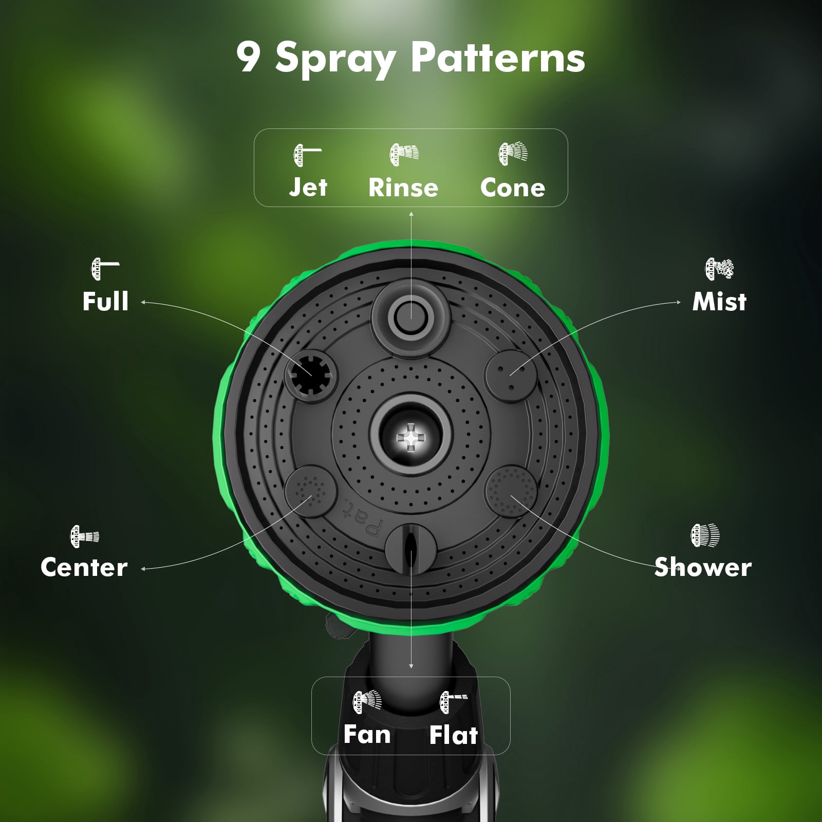 Restmo Heavy Duty Watering Wand, 9 Spray Patterns Water Hose Wand with Adjustable Spray Width & 2-Way Direction Control, High Pressure Hand Sprayer Nozzle for Plants, Lawn, Car Washing & Pet Washing
