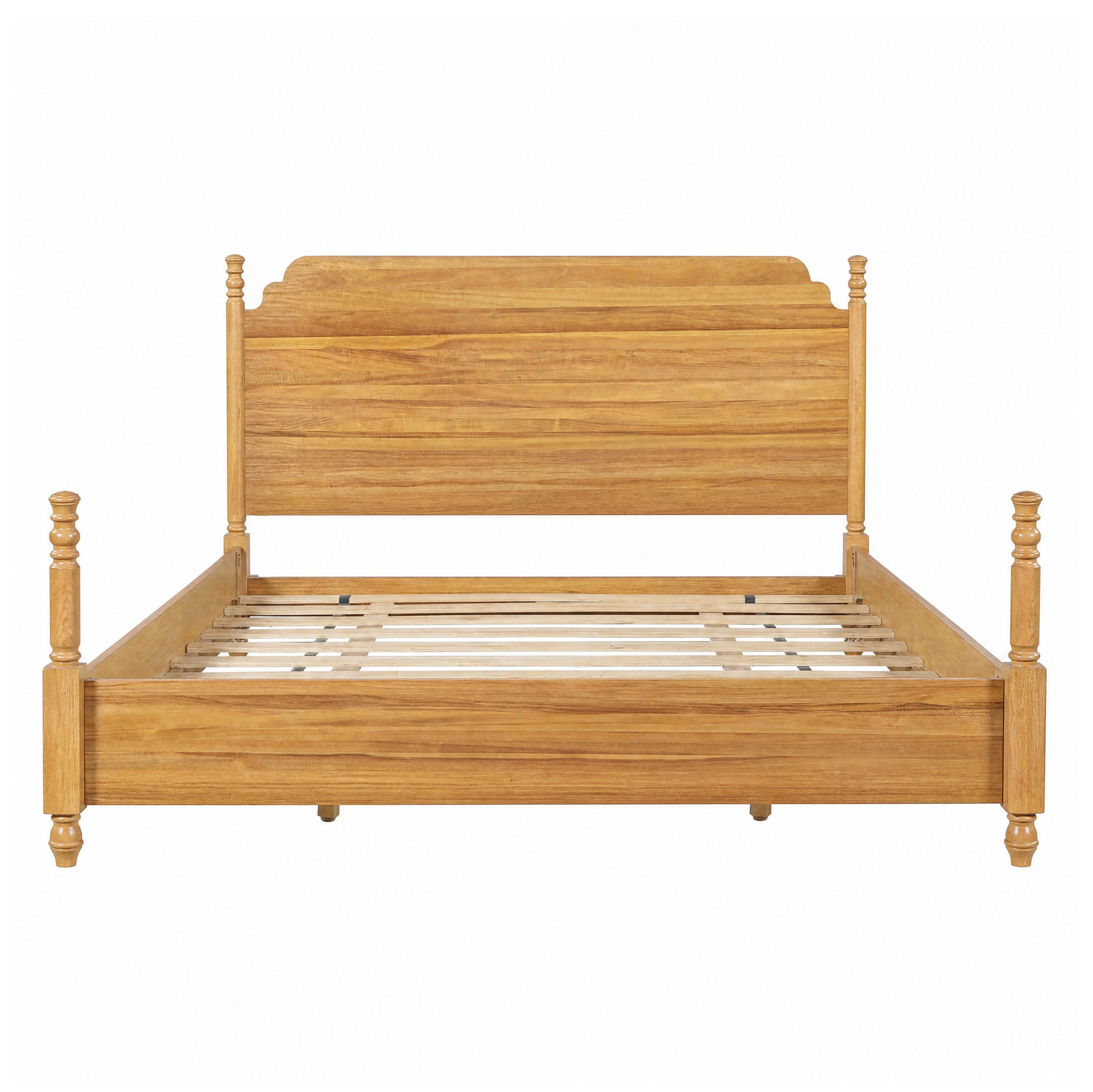 Christopher Knight Home Farmhouse Queen Platform Bed with Curved Headboard, Turned Legs, Teak Brown