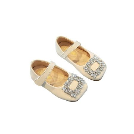 

Wazshop Girl s Mary Jane Sandals Magic Tape Dress Shoes Square Toe Flats Lightweight Comfort Princess Shoe Children Loafers Patent Leather Breathable White 10C